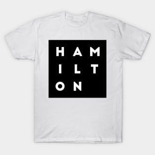 Hamilton | Black square, white letters | Canada T-Shirt